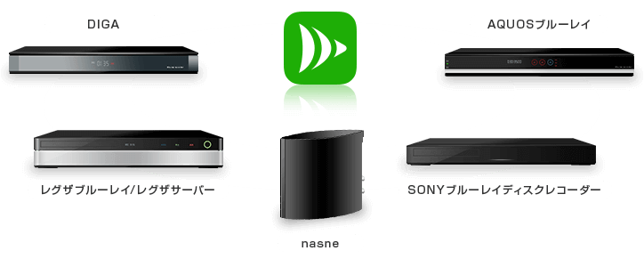 主要メーカー（パナソニック、東芝、シャープ、ソニー等）製レコーダー、nasne<